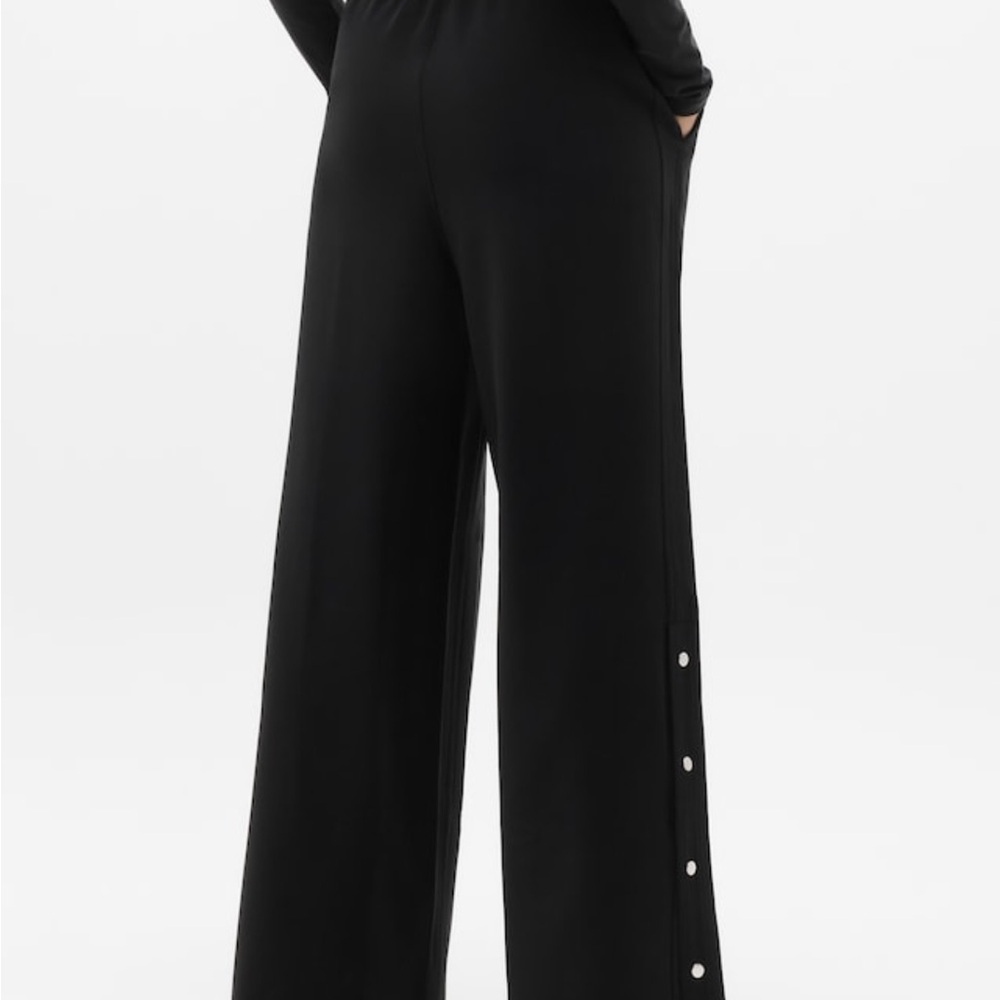 Athleta Black Wide-Leg Pants with Button Detail